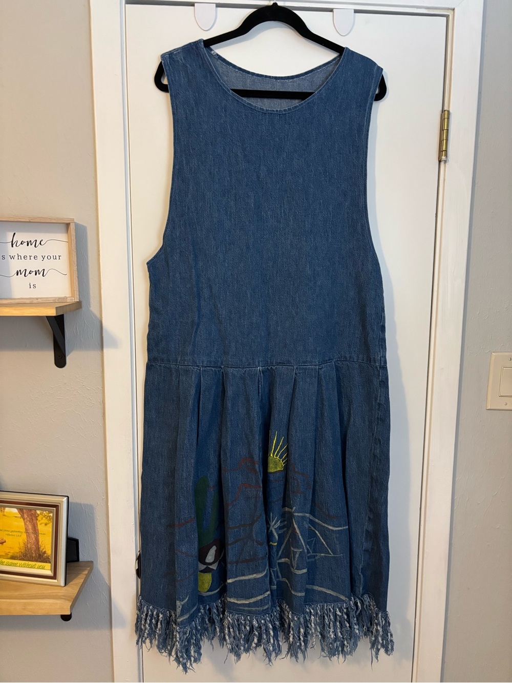 Sleeveless Blue Denim Casual Fringe-Hem Dress